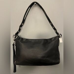 Coach East West Legacy Vintage Black Leather with White Stitching Shoulder Bag